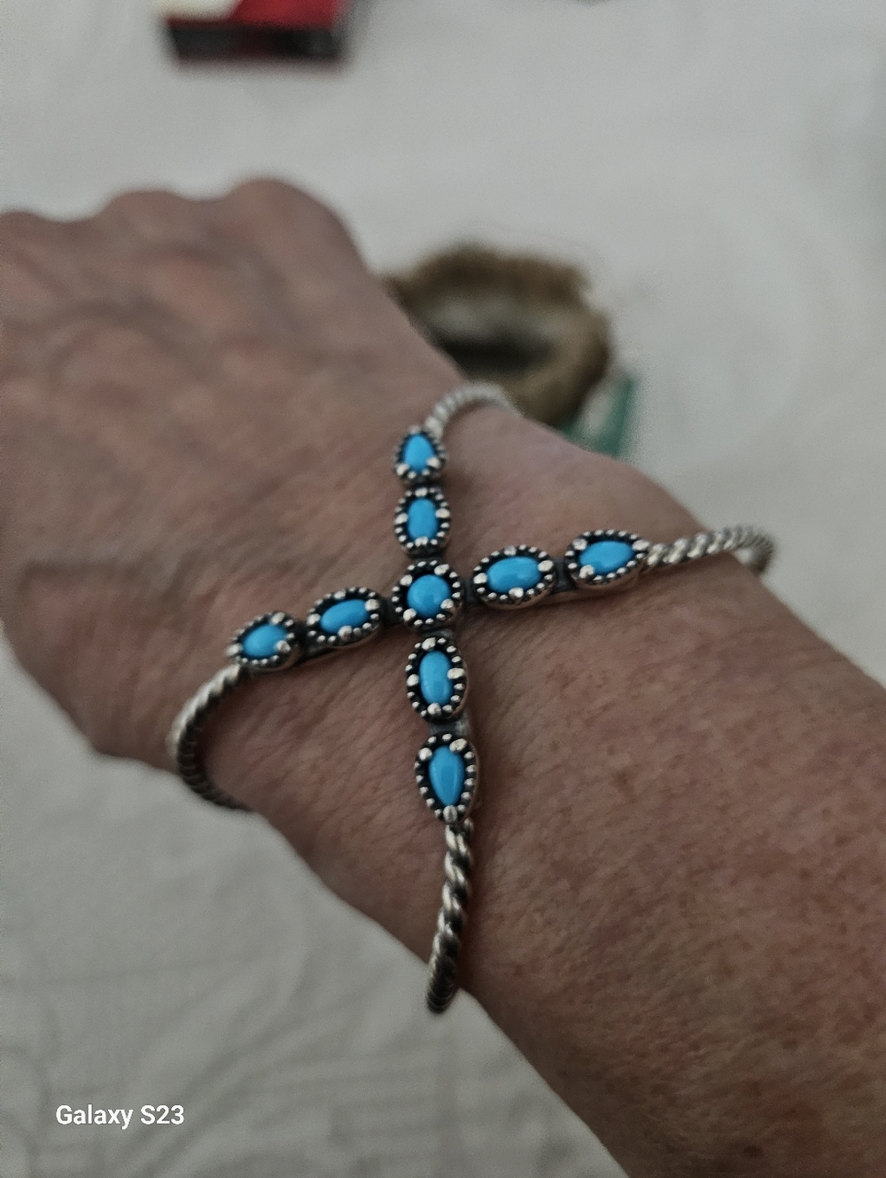American West Silver And Sleeping Beauty Turquoise Bracelet M/L